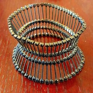 Vintage black crystal and metal stretch cuff bracelet